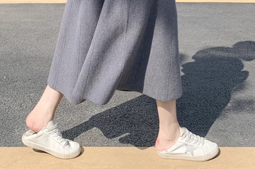 High-Rise Solid Midi A-Line Knit Skirt with Crew Neck Sweater