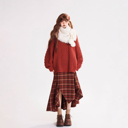 High-Rise Plaid Asymmetrical Maxi A-Line Skirt