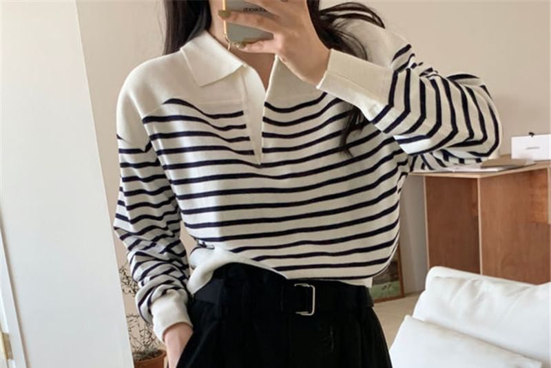 Collar Striped Sweater