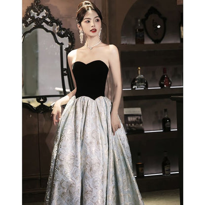 Strapless Floral A-Line Evening Gown