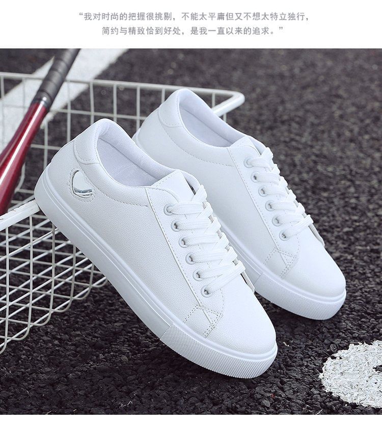 Platform Heart Print Faux Leather Lace-Up Sneakers