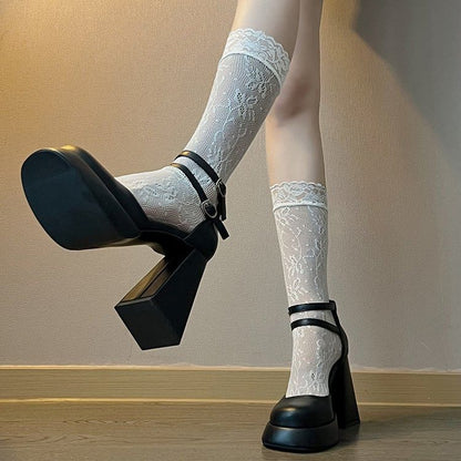 Platform Ankle Strap Block Heel Pumps