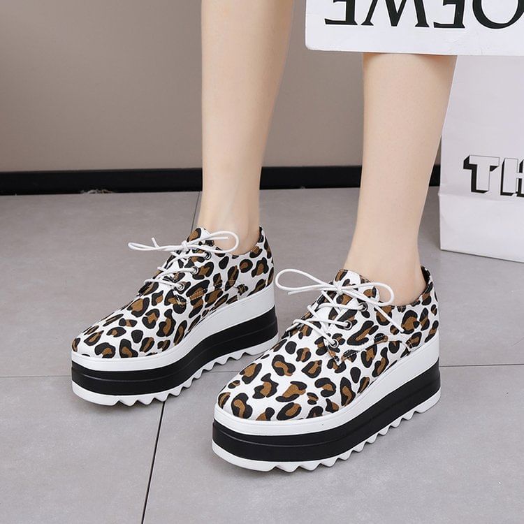 Lace-Up Print Leopard Platform Shoes