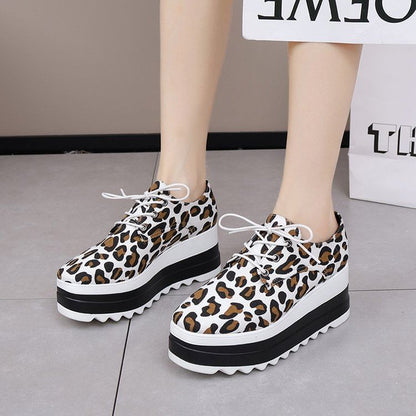 Lace-Up Print Leopard Platform Shoes