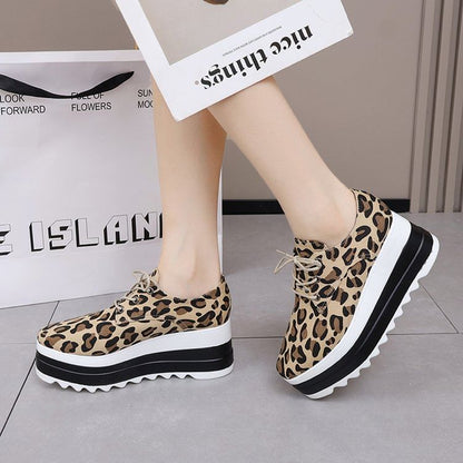 Lace-Up Print Leopard Platform Shoes
