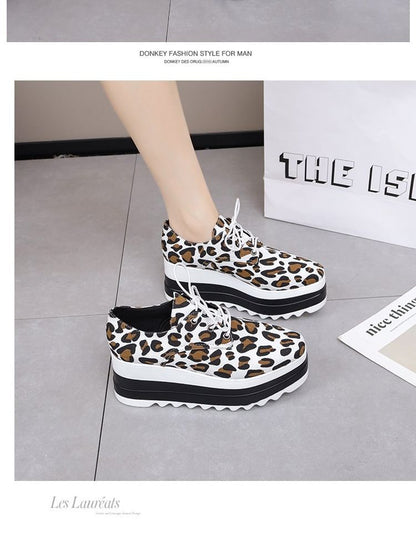 Lace-Up Print Leopard Platform Shoes