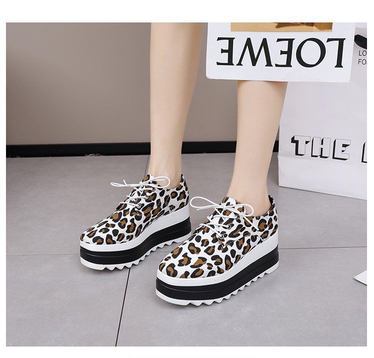 Lace-Up Print Leopard Platform Shoes