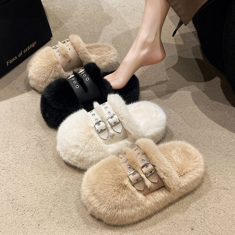 Buckled Sandals Platform Fleece