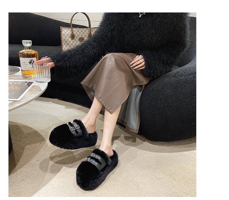 Buckled Sandals Platform Fleece