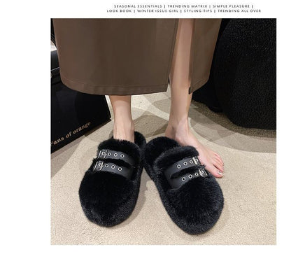 Buckled Sandals Platform Fleece