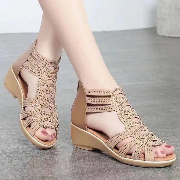 Perforated Low-Heel Sandals Glitter