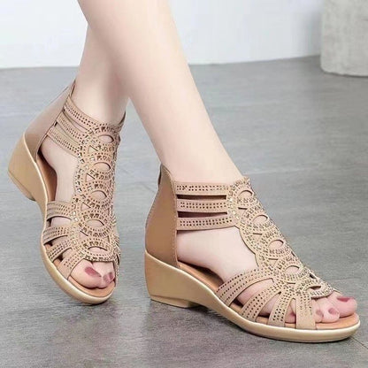 Perforated Low-Heel Sandals Glitter