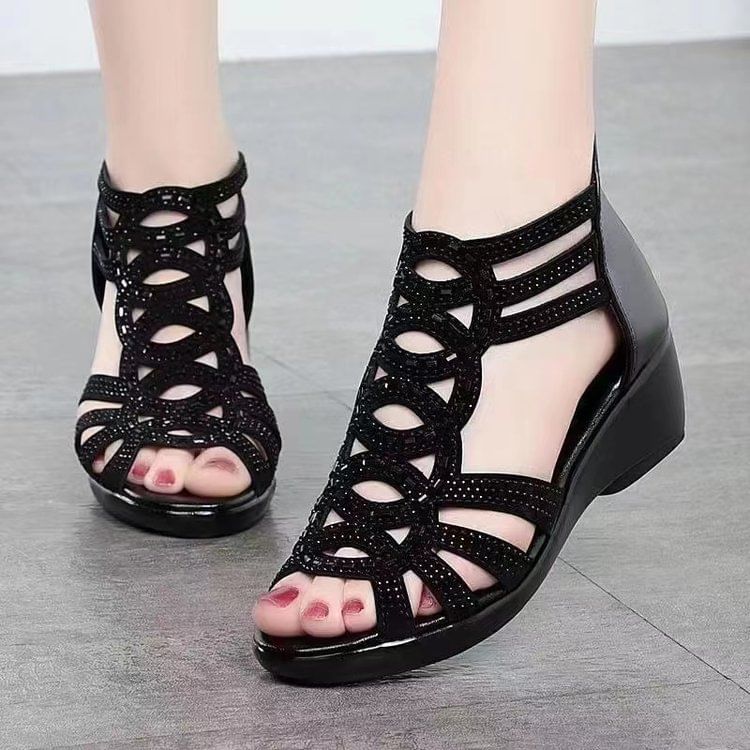 Perforated Low-Heel Sandals Glitter
