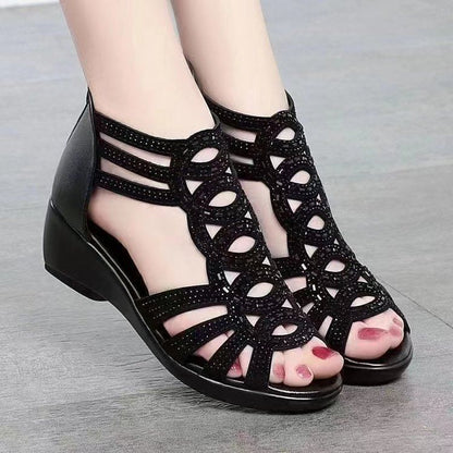 Perforated Low-Heel Sandals Glitter
