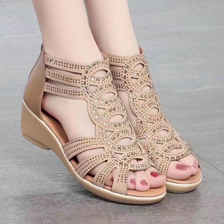 Perforated Low-Heel Sandals Glitter