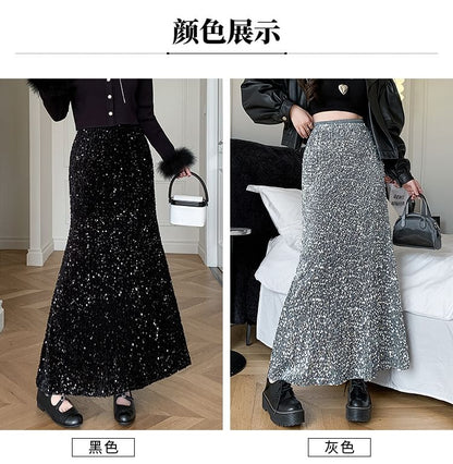 High-Rise Sequin Maxi Mermaid Skirt