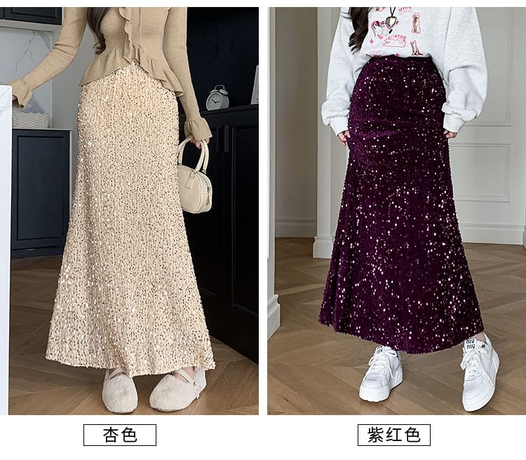 High-Rise Sequin Maxi Mermaid Skirt