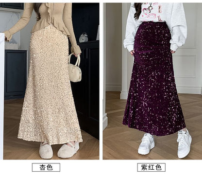 High-Rise Sequin Maxi Mermaid Skirt