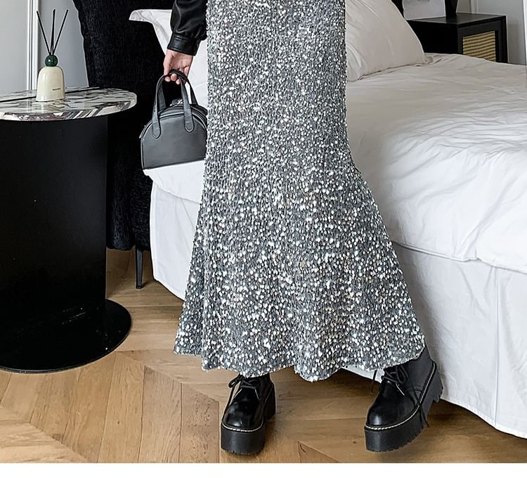 High-Rise Sequin Maxi Mermaid Skirt
