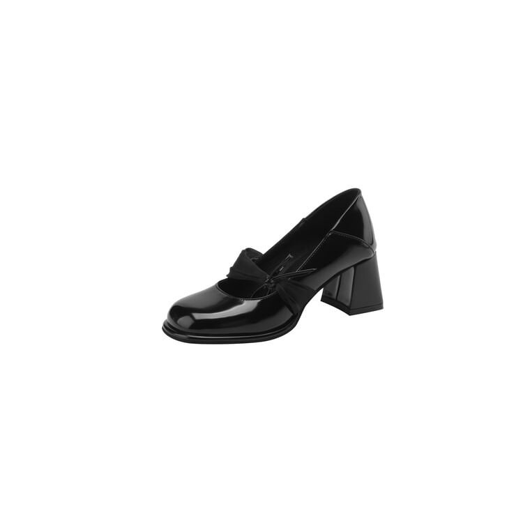 Bow Patent Leather Block Heel Pumps