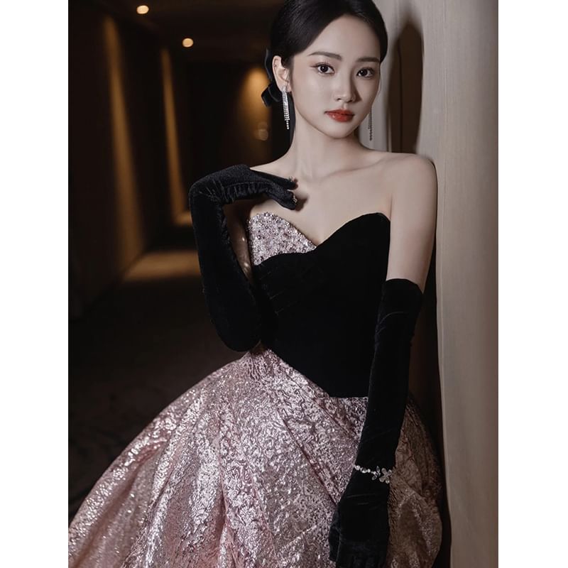 Tube Velvet A-Line Panel Ruched Gown Evening