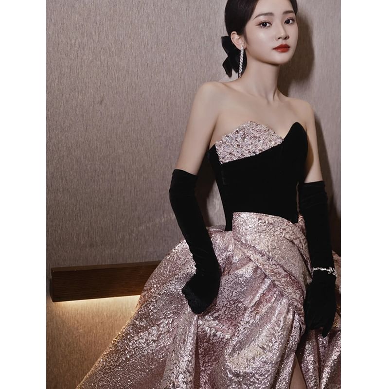 Tube Velvet A-Line Panel Ruched Gown Evening