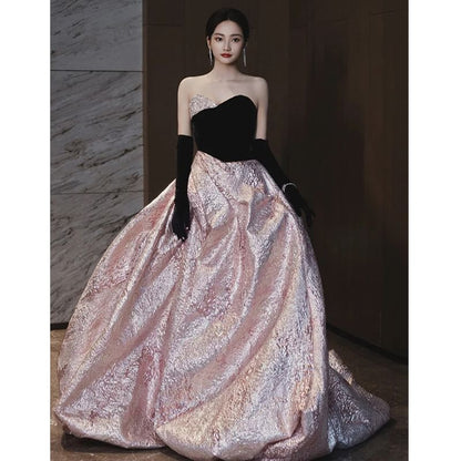 Tube Velvet A-Line Panel Ruched Gown Evening