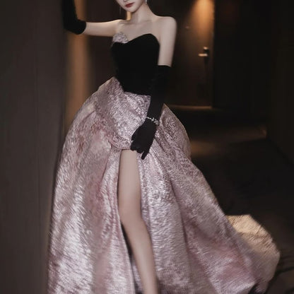 Tube Velvet A-Line Panel Ruched Gown Evening