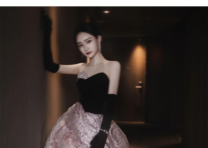 Tube Velvet A-Line Panel Ruched Gown Evening