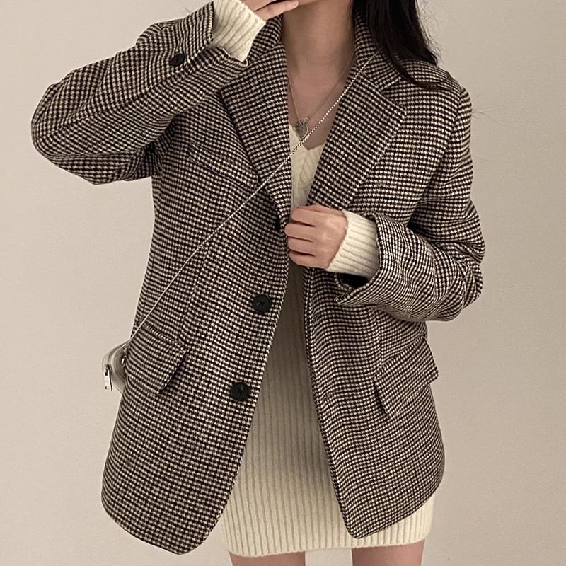 Houndstooth Single-Breasted Blazer