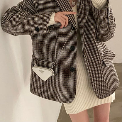 Houndstooth Single-Breasted Blazer