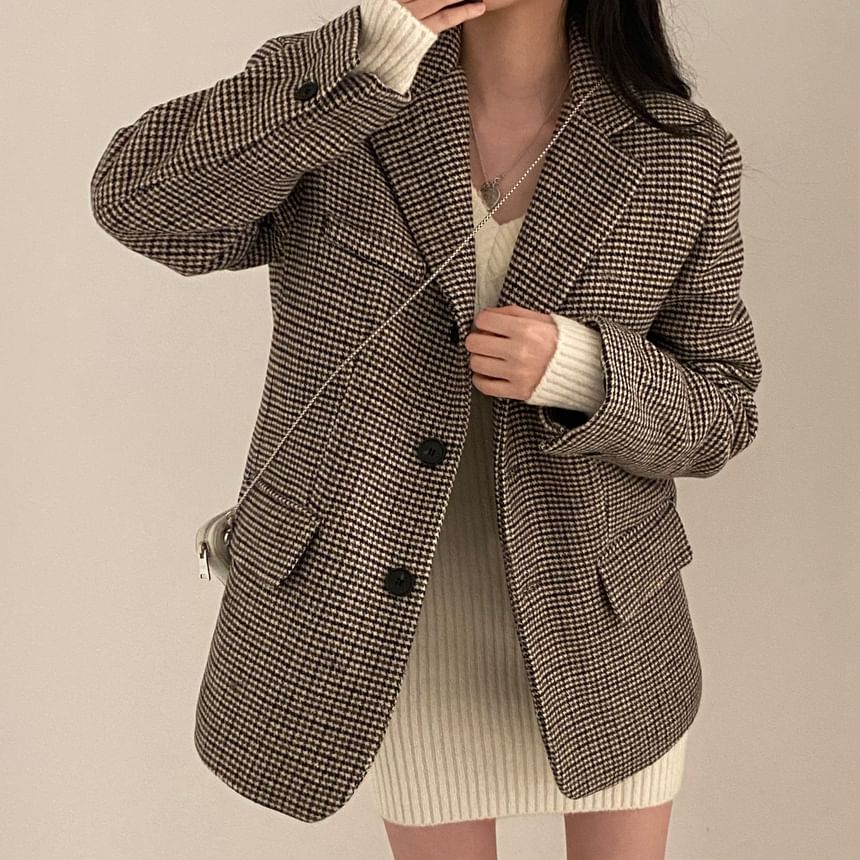 Houndstooth Single-Breasted Blazer