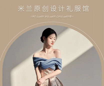 Jacquard Gown Off-Shoulder Evening A-Line Cross Floral Criss