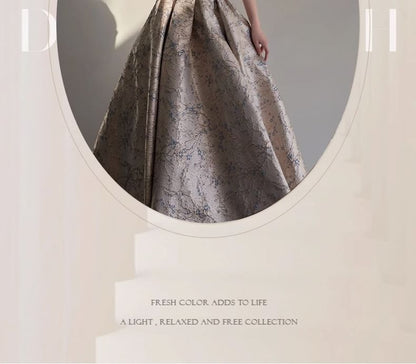 Off-Shoulder Floral Jacquard Criss Cross A-Line Evening Gown
