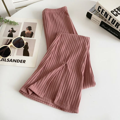 Schlaghose mit geripptem Saum und elastischer Taille