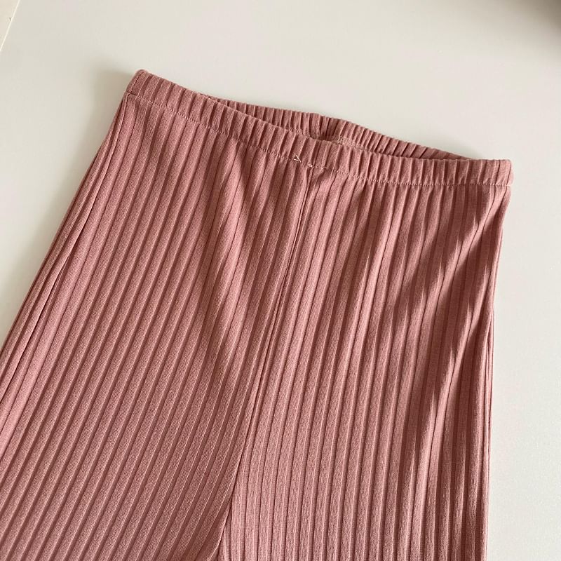 Pantalon évasé côtelé uni fendu à taille élastique