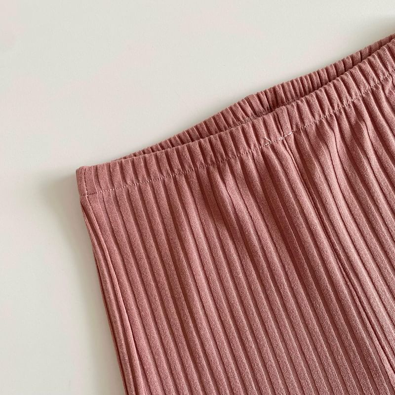 Pantalon évasé côtelé uni fendu à taille élastique