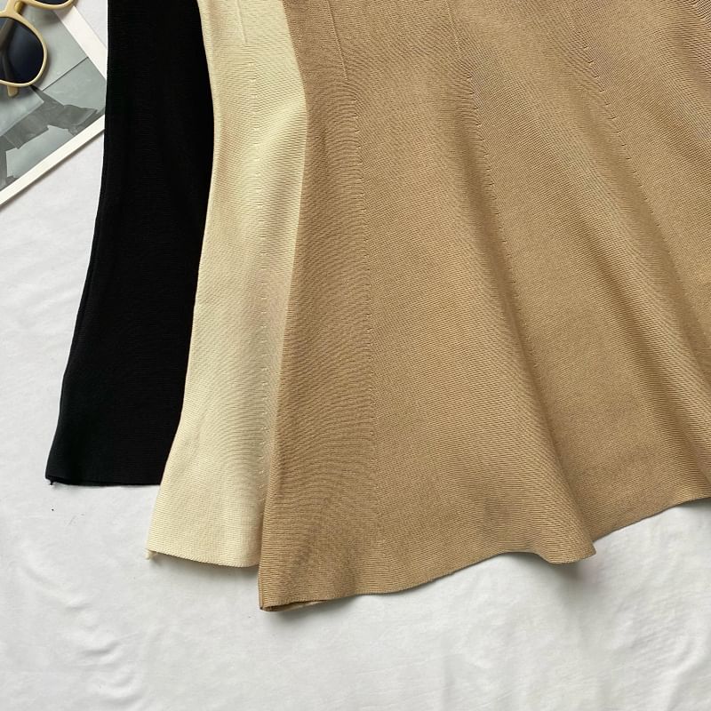 Elastic Waist Plain Midi Mermaid Knit Skirt