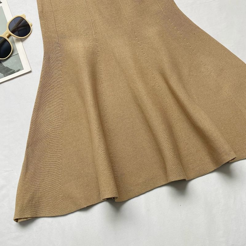 Elastic Waist Plain Midi Mermaid Knit Skirt