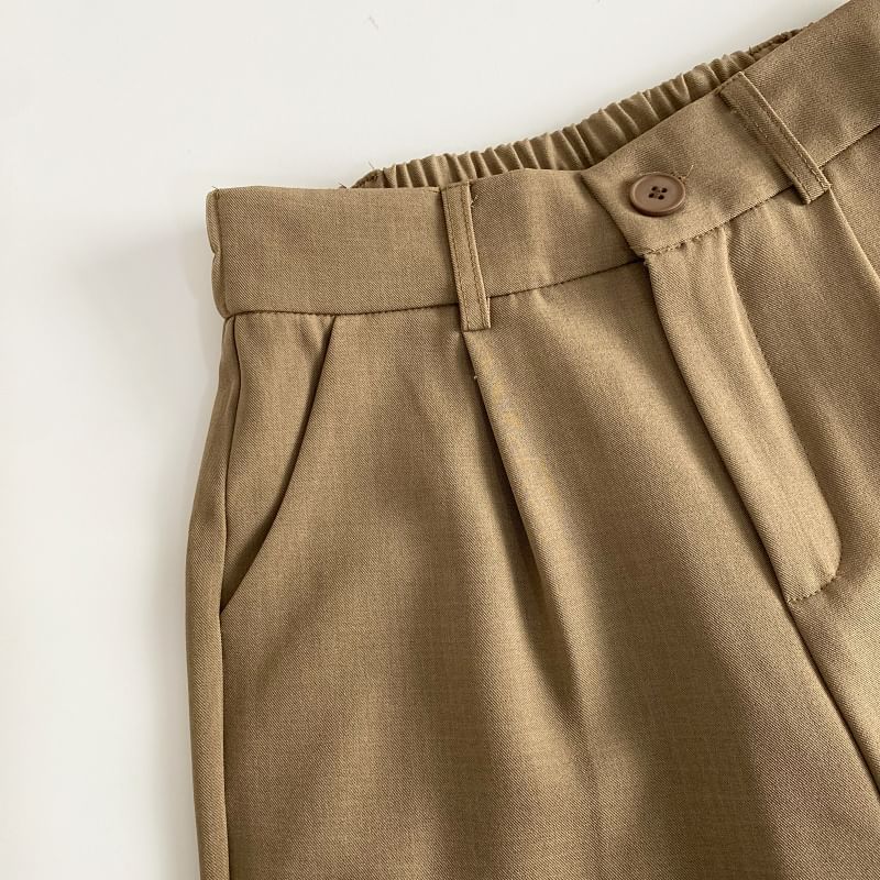 Pantalon habillé uni à taille élastique et ourlet retroussé