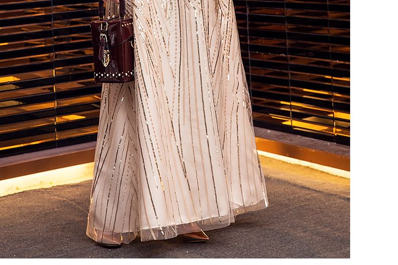 Plus A-Line Short-Sleeve Shiny Size Gown Evening V-Neck