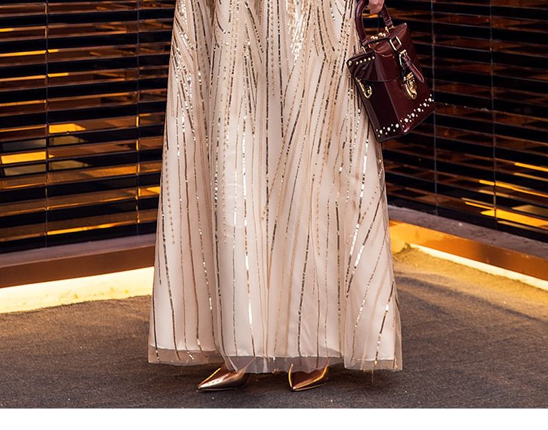 Plus A-Line Short-Sleeve Shiny Size Gown Evening V-Neck