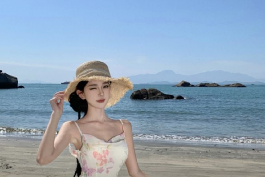 Spaghetti Strap Floral Print Maxi Sheath Dress