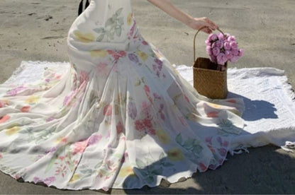 Spaghetti Strap Floral Print Maxi Sheath Dress