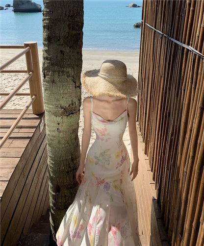 Spaghetti Strap Floral Print Maxi Sheath Dress