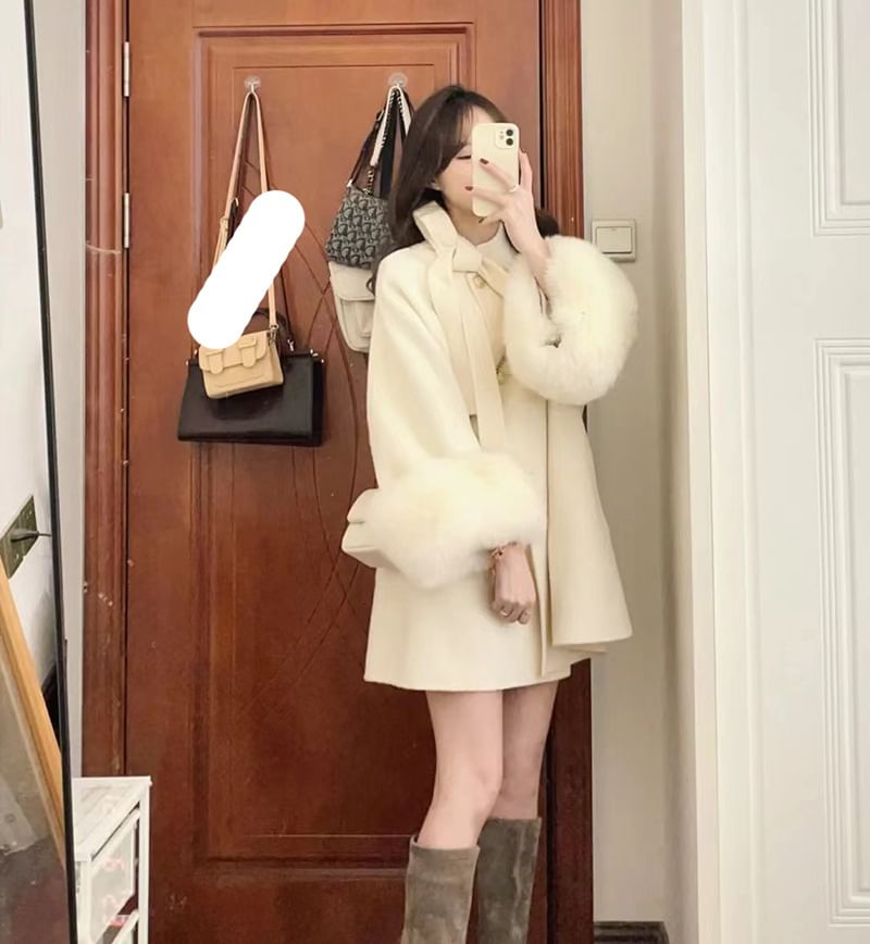 Fluffy Cuff Button-Up Jacket