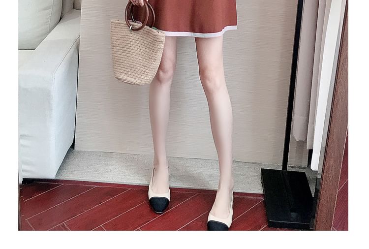 Long-Sleeve Collar Plain Contrast Trim Knit Mini A-Line Dress