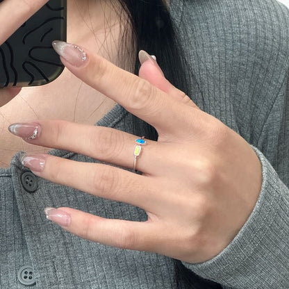 Rhinestone Sterling Silver Open Ring