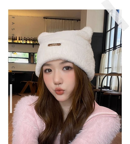 Metal Plate Cat Ear Chenille Hat
