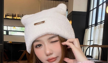 Metal Plate Cat Ear Chenille Hat